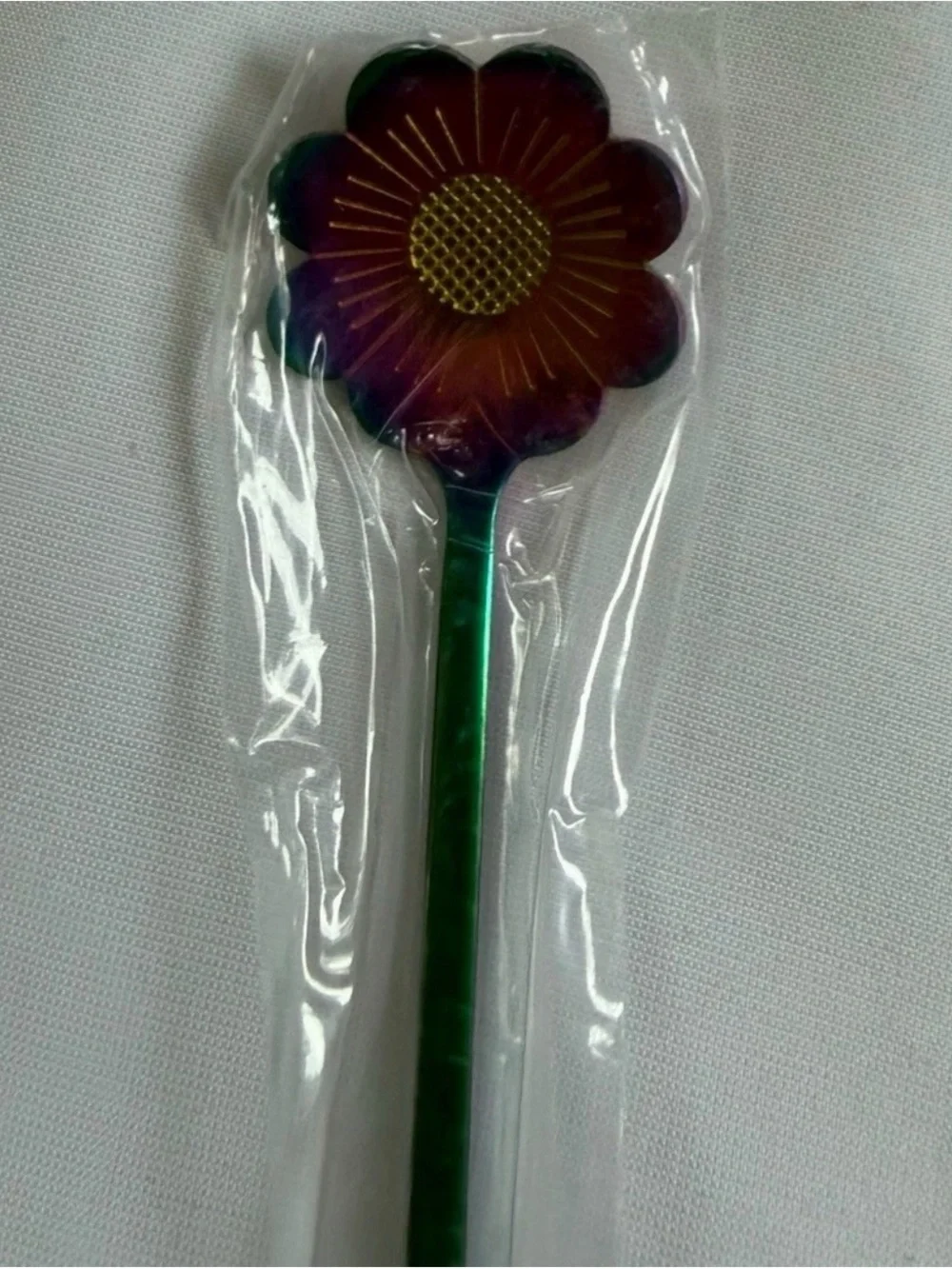 Rainbow Chrome Flower Iced Tea Spoons Set of 4 Stainless Steel Long Handle New